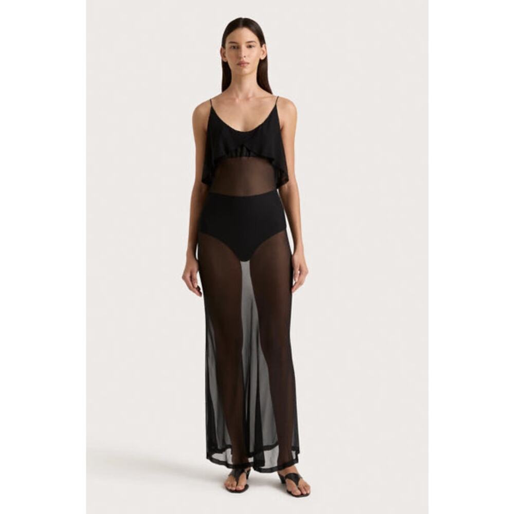 Faithfull The Brand Black Vestlia Sheer Silk Maxi Slip Dress Small
